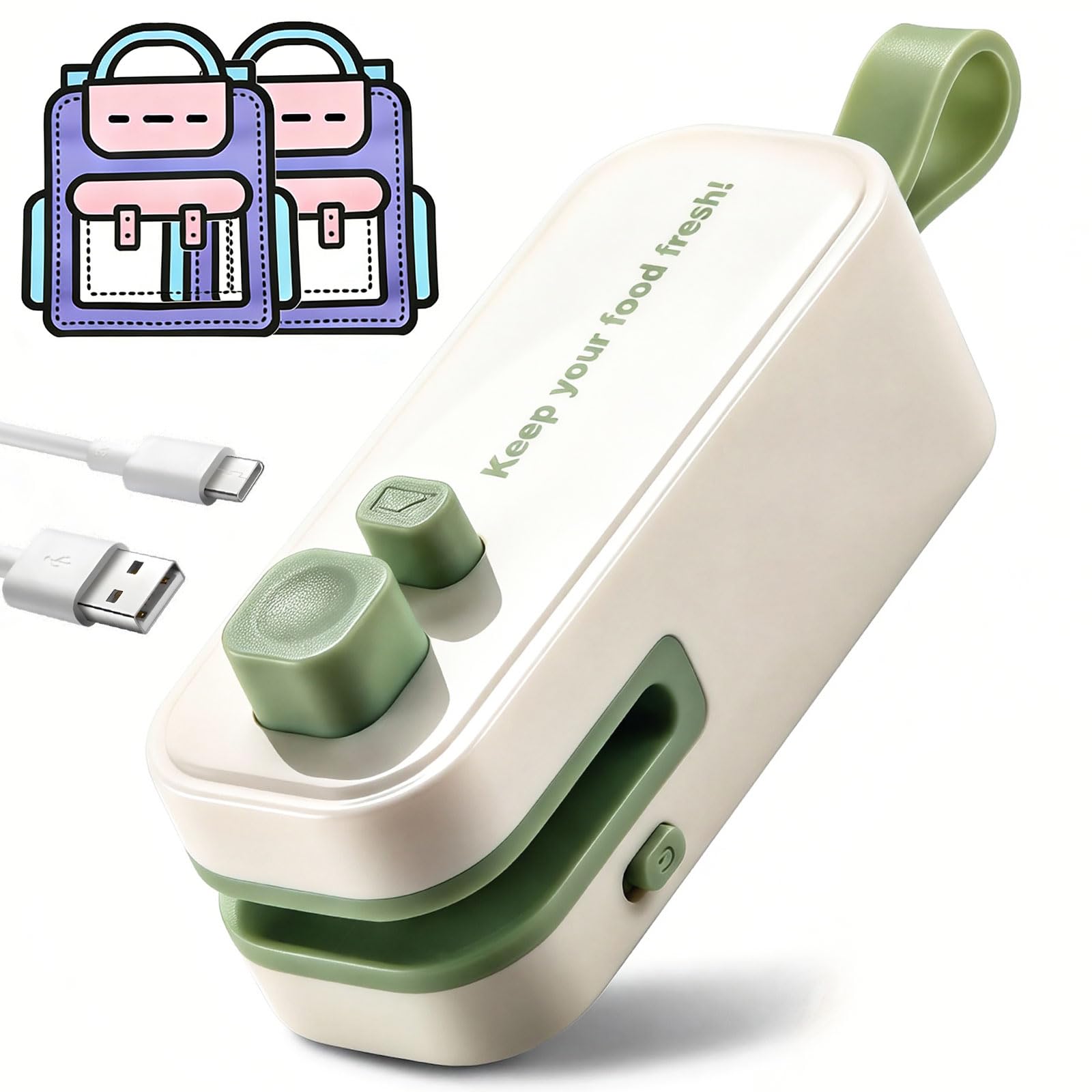 Photo 1 of 2 in 1 Mini Bag Sealer, Rechargeable Heat Sealer with Cutter and Magnet, Portable Chip Bag Resealer for Food Storage Snacks Freshness (Green)