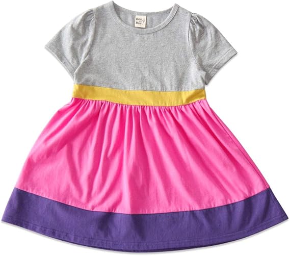 Amazon Bee キッズ 切り替え半袖ワンピース ミニワンピ カラフル プルオーバー お出かけ ワンピース チュニック 通販