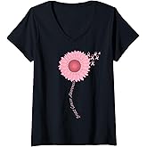 Women's Breast Cancer Awareness Sunflower Periwinkle Ribbon V-Neck T-Shirt