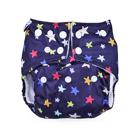 superbottoms Certified Soft Fleece Black Star Lined Pocket Diaper without Any Soaker (One Size)