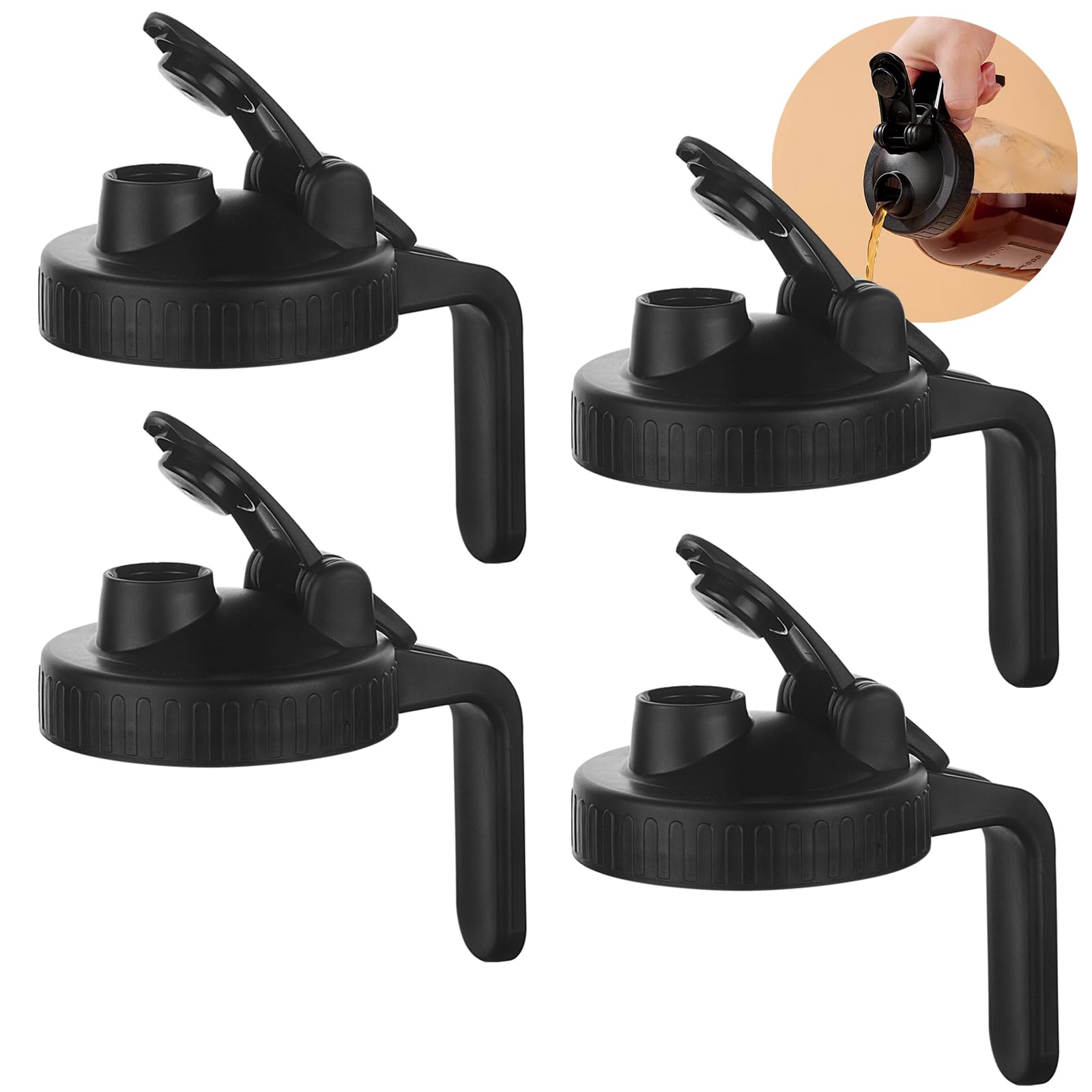 Photo 1 of FyndraX Wide Mouth Mason Jars Pour Spout Lids, Wide Mouth Mason Jars Pitcher Flip Cap Airtight Handle Lid, Leak Proof Seal Cover, Pack of 4