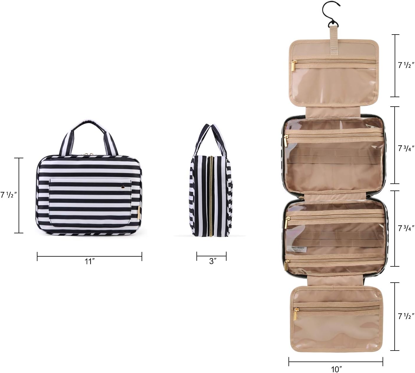 BAGSMART Toiletry Bag Travel Bag with Hanging Hook, Water-resistant Makeup Cosmetic Bag Travel Organizer for Accessories, Shampoo, Full Sized Container, Toiletries