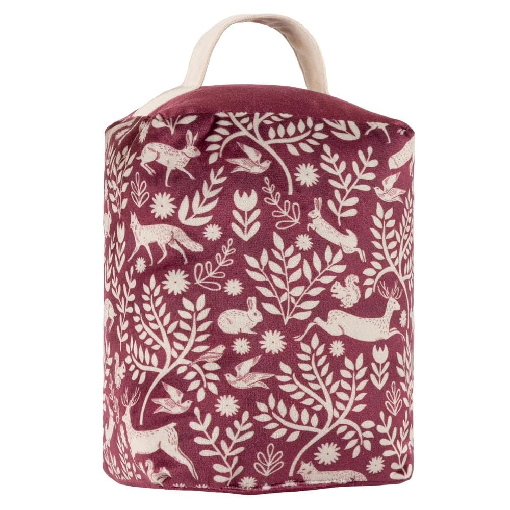 Furn Skandi Woodland Animal Velvet Doorstop – Scandinavian Forest Animal Design Fabric Weight for Doors (Skandi – Berry Red)