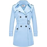 FARVALUE Women's Double Breasted Trench Coat Water Resistant Windbreaker Classic Belted Lapel Overcoat