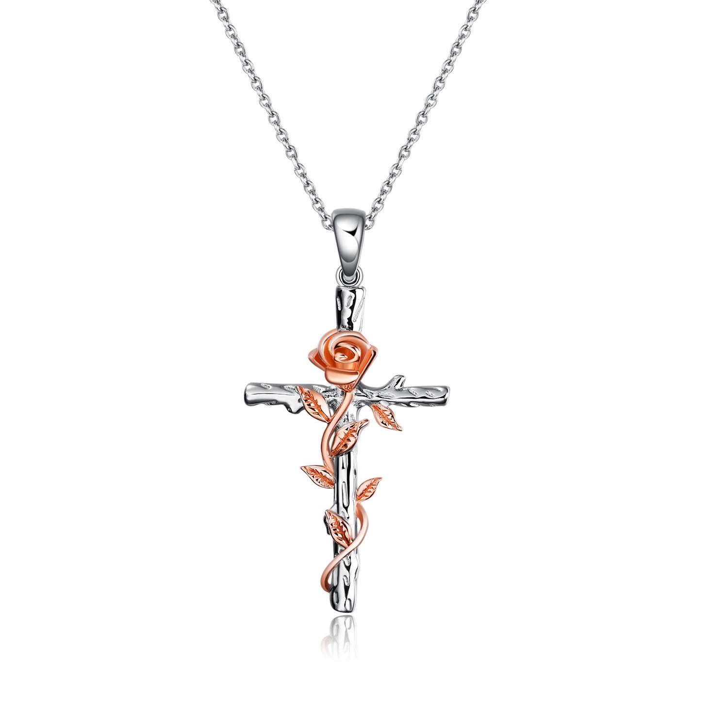 925 Sterling Silver Cross Necklaces for Women,Exquisite Rose Cross Pendant Necklace Chain Jewellery Gifts For Women Girls Mum Daughter