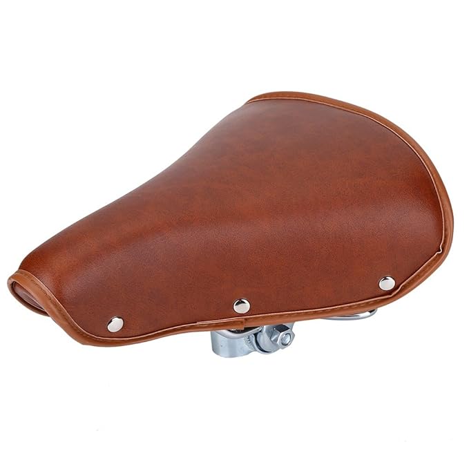 Delaman Universal Komfortable Einfaches Design Retro Nieten Fahrradsitz Durable PU Leder Frühling Fahrradsattel, Braun