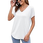 Herou Short Sleeve V Neck Womens Basic Tops Casual Loose Fit T Shirts Soft Tees for Women