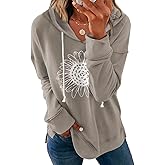 Ovanviso Women Sunflower Graphic Hoodies Long Sleeve Pullover Drawstring Sweatshirt Loose Fit Tunic Tops