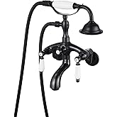 gotonovo Clawfoot Tub Bathtub Oil Rubbed Bronze Shower Faucet with Hand Shower Sprayer Wall Mount Bronze Ceramics 2 Double Handle Shower Faucet System Telephone Shape