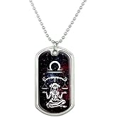 Libra Scales Zodiac Sign Horoscope in Space Military Dog Tag Pendant Necklace with Chain
