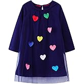 HILEELANG Toddler Girl Tulle Tutu Dress Valentine Blue Love Long Sleeve Cotton Casaul Easter Birthday Party Dresses 2T