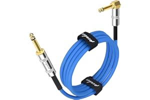 Penker Guitar Instrument Cable 3FT,Right Angle 1/4-Inch TS to Straight 1/4-Inch TS AMP Cord,Gold Plated 6.35mm Guitar Cord,3 Meter for Guitar Bass Keyboard Effector Microphone Mixer,PVC Blue