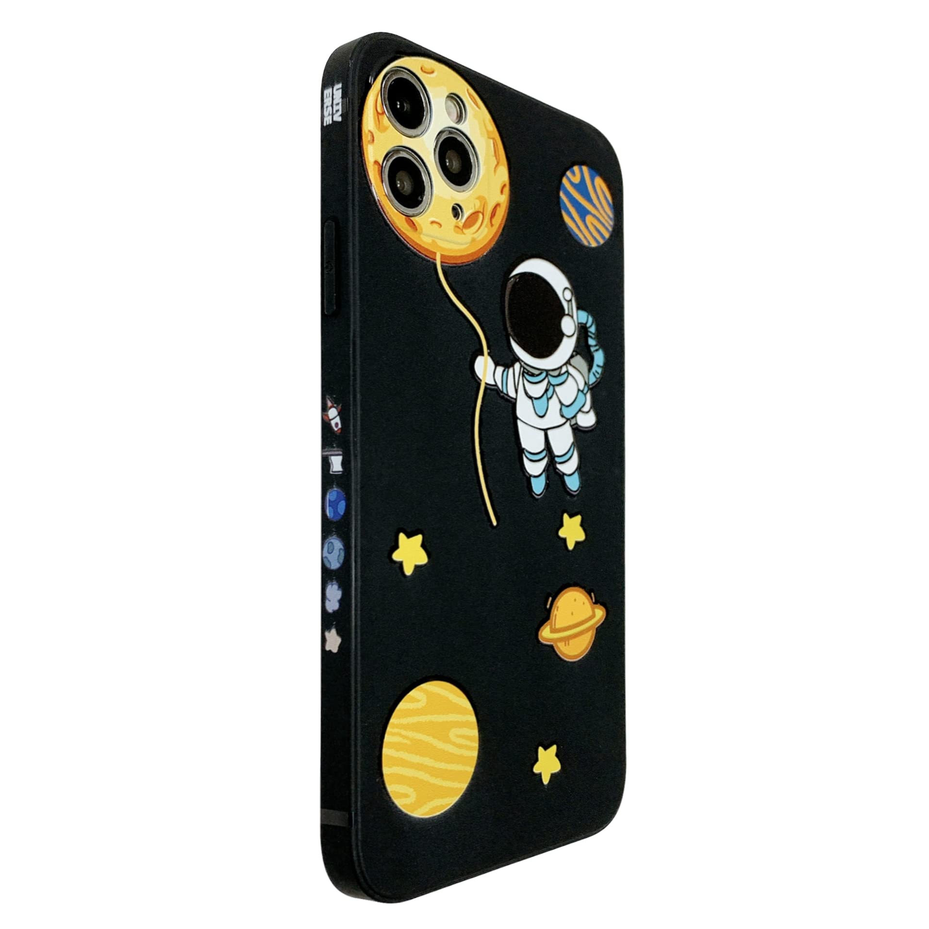 Yonds Queen for iPhone 14 Pro Cute Case, Cartoon Astronaut Space Planet Design Stylish Bumper Cover Soft TPU Rubber Protective Anti-Slip Shockproof Case(iPhone 14 Pro, Black Moon)