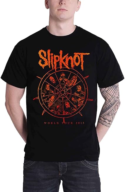 Amazon Slipknot T Shirt メンズ World Tour 15 The Wheel Band Logo 新しい 公式 Tシャツ カットソー 通販