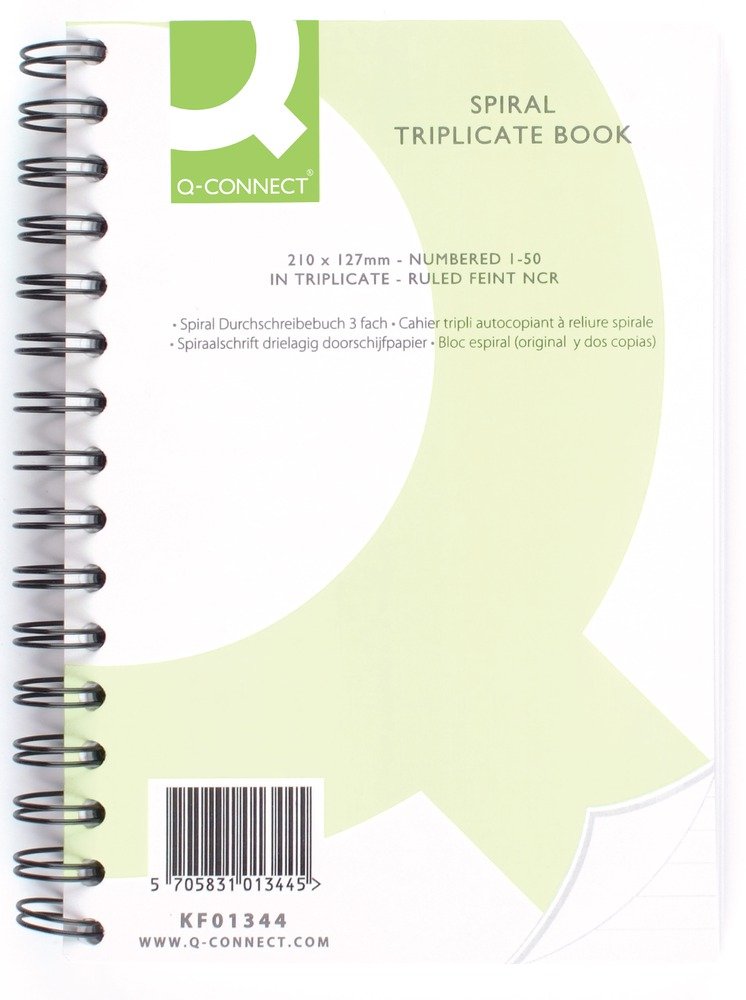 Q-Connect 8x5 inch Wire Bound Carbonless Triplicate Book