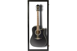 PENNZONI Acoustic Guitar Display Case - Acrylic Acoustic Guitar Case - Guitar Display Case Wall Mount Made from Hardwood Frame & Clear Acrylic - Black w/Felt White