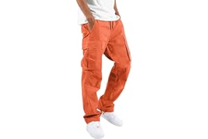 Kaniem Mens Cargo Pants with Pockets Summer Solid Color Pocket Zipper Cargo Pants Casual Trousers Men's Pants