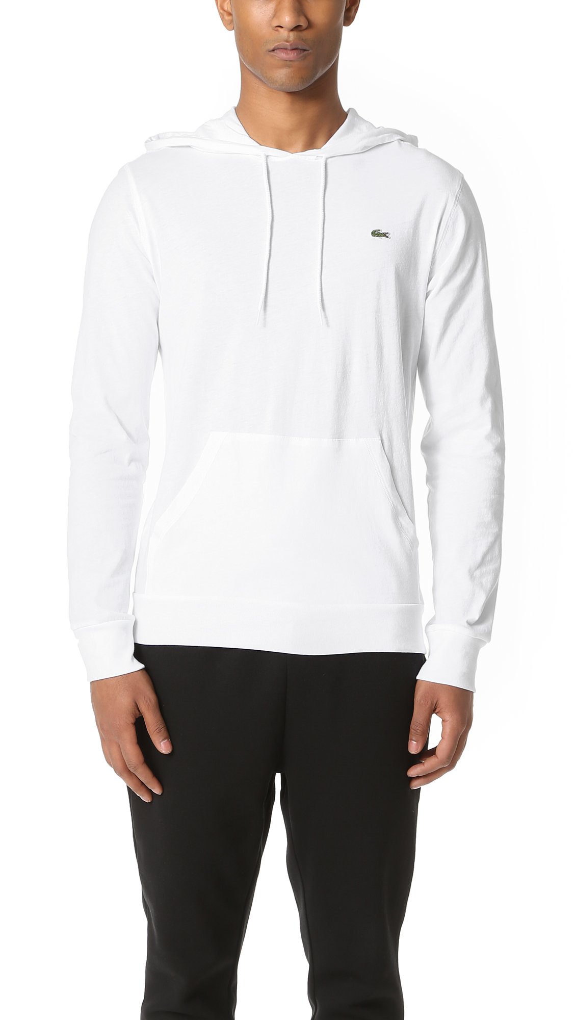 Lacoste mens Long Sleeve Hooded Jersey Cotton T-shirt Hoodie T Shirt, White, Small US