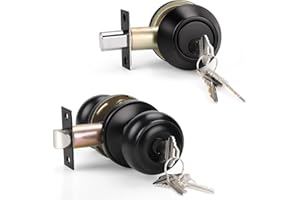 KNOBWELL 1 Pack Entry Door Knob and Single Cylinder Deadbolt Combo Set in Matte Black, Keyed Alike Exterior Door Lock Set with Deadbolt, Door Locks with Deadbolt for Entrance and Front Door