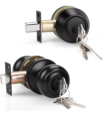 Keyed Alike Single Cylinder Deadbolt Lock - Matte Black, Adjustable 60-70mm, Front Door Entry Knob Anti-Theft Hardware