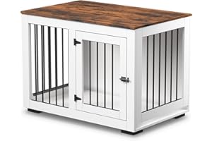 Zakkart White Dog Crate Furniture for Large Dogs Up to 60 lbs. - Decorative Puppy Kennel w/Wide Farmhouse Table Top & Steel Bars - 37'' Wide - Modern Dog Crate Table, End Table, Nightstand