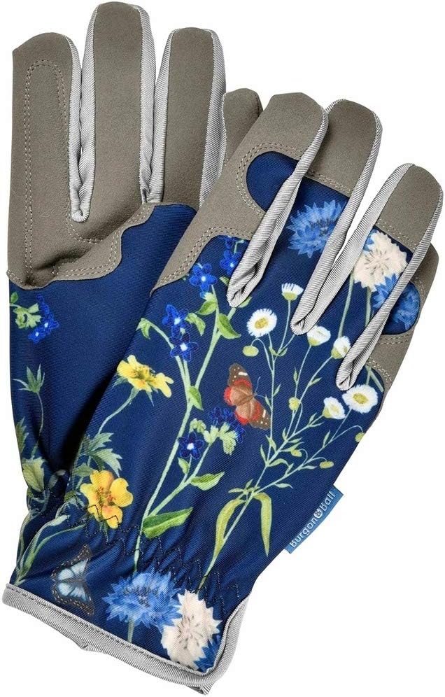 Burgon & Ball RHS British Meadow Blue Gardening Gloves Cushion Palm One Size Machine Washable