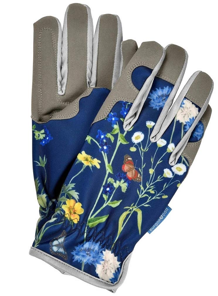 Burgon & Ball RHS British Meadow Blue Gardening Gloves Cushion Palm One Size Machine Washable