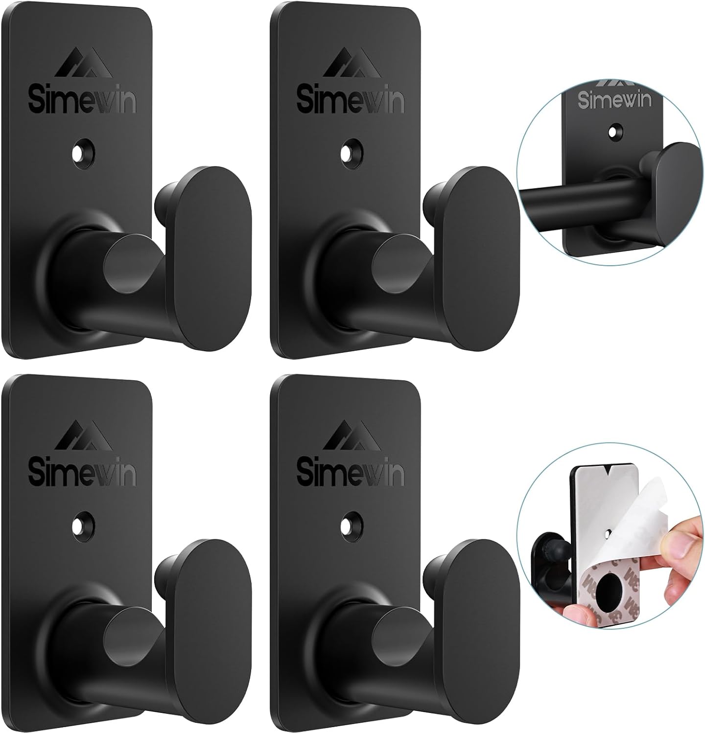 Window Treatment Hardware - No Drill Curtain Rod Brackets No Drilling Curtain Rod Holders【Upgrade 3M Adhesive】Renter Friendly Curtain Rod Hooks Nail Free Suitable for Poles 5/8 Inch (4Pcs Black)