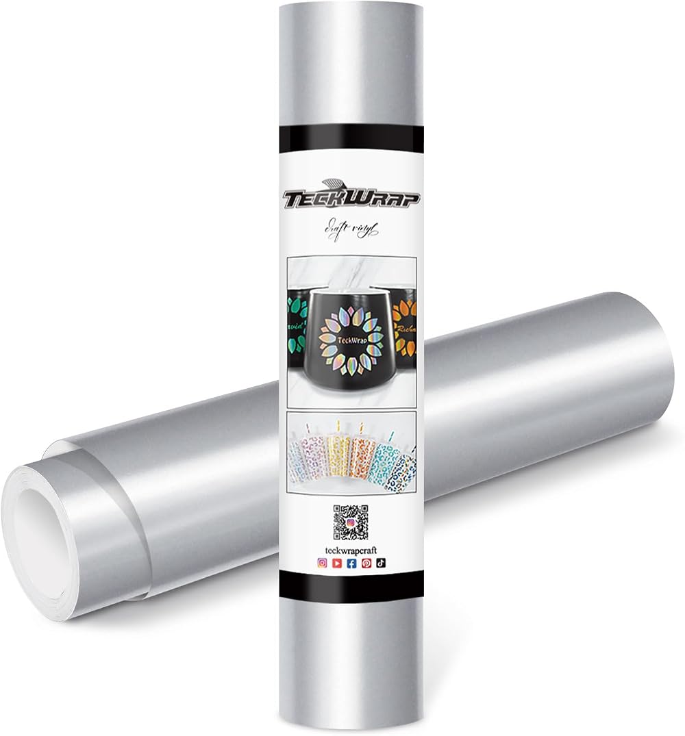 TECKWRAP Permanent Adhesive Vinyl 12" x 10ft Glossy Silver