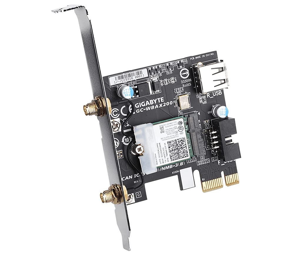 Gigabyte , GC-WBAX200, GC-WBAX200 Dual-Band WiFi 6 2x2 MIMO Wireless PCIe Adapter with Bluetooth 5
