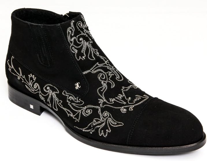Giovanni Conti3331-02 Mens Black suede with decorative micro metal chain zip up boots.