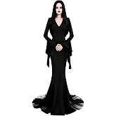 Cosplay.fm Women's Vintage Gothic Long Dress Witch Style Black Dress Halloween Family Cosplay Costume Dress