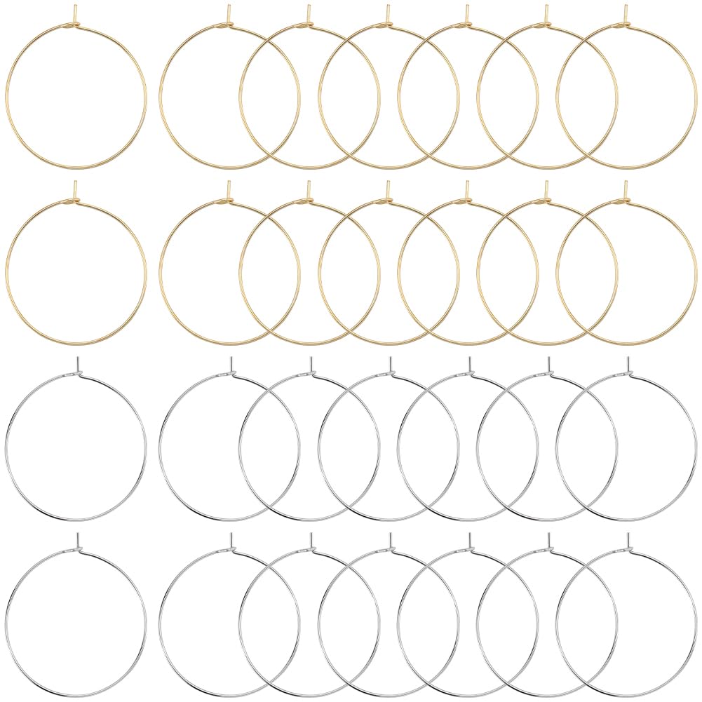 SUNNYCLUE 1 Box 160Pcs Real 18K Gold Plated Earring Findings Hoops 30mm 316 Stainless Steel Wine Glass Charms Rings Wine Glass Rings Wine Charms Earring Hoops for Jewellery Making DIY Dangle Earrings