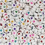 BEADTIN Mixed Colored Heart White 7mm Disc Coin Alphabet Beads (100pc)