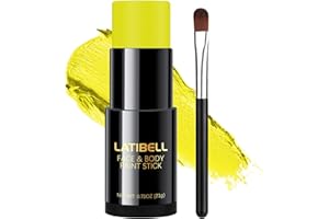 LATIBELL Yellow Face Body Paint Sticks for Kids Adults, Oil Based Halloween Face Painting Kit with Brush, UV Neon Body Paint Yellow Eye Black Stick for Sport Match Football Cosplay Costume Party, 0.75 oz