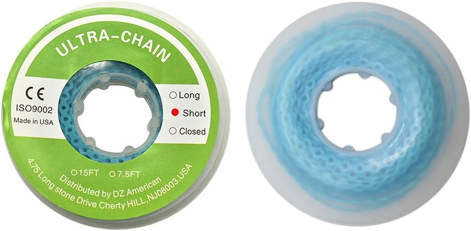 RZJZGZ Colorful Dental Orthodontic Elastic Chain Power Chains Brace Orthodontic Spool Elastic Rubber Band (Blue, Short)