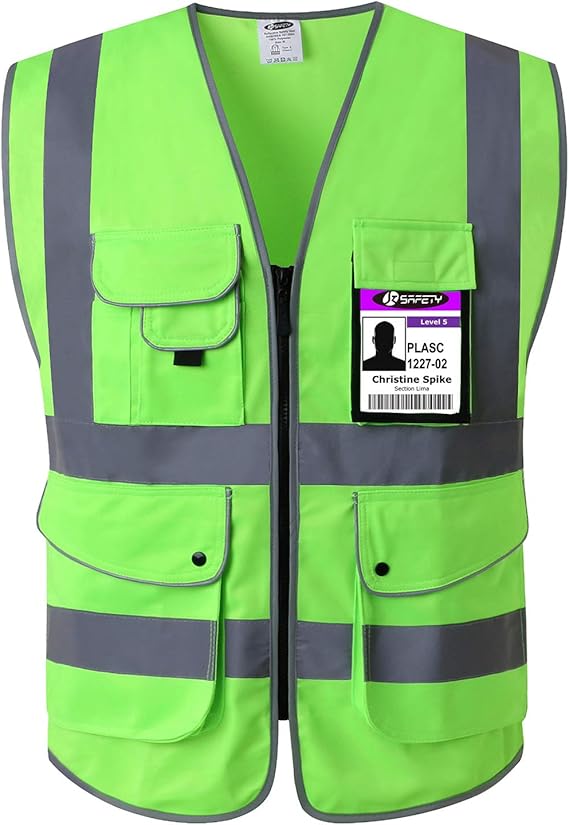 JKSafety 9 Pockets Class 2 High Visibility Zipper Front Safety Vest