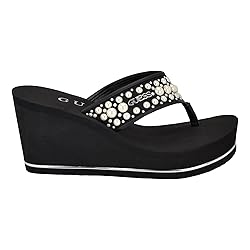 GUESS Women's Silus Wedge Sandal, Black, 6.5