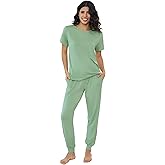 Joyaria Bamboo Viscose Pajamas Women Ultra Soft Short Sleeve Jogger Pants Pjs Set Cooling Sleepwear