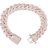 PY BLING Hip Hop Mens Full Iced Out 15mm 18K Gold/White Rose Gold Plated CZ Miami Cuban Link Chain Choker 18"-24" Necklace or 7.5"-8.5" Bracelet with Gift Box