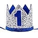 Maticr Glitter First Birthday Crown Baby Boy 1st Bday Party Hat Cake Smash Photo Prop (Tiny Silver & Royal 1)