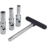 UTMALL 4 Piece Glow Plug Socket Set with 3/8" Dr T-Bar, Glow Plug Sizes (8mm, 10mm, 12mm) Ideal Broken Glow Plug Removal Tool