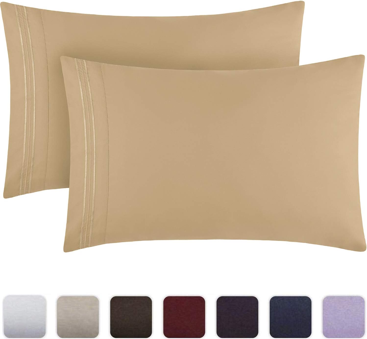 Mellanni Luxury Pillowcase Set - Brushed Microfiber 1800 Bedding - Wrinkle, Fade, Stain Resistant - Hypoallergenic (Set of 2 Standard Size, Beige): Home & Kitchen