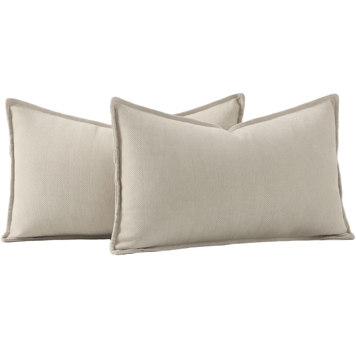 Madizz Textured Chenille Cushion Covers Set of 2 Super Soft Decorative Throw Pillow Covers Boho Pillowcases Modern Home Decor for Sofa Bedroom 12x20 inch, 30x50 cm, Beige