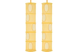 coastal rose 2Pcs Hanging Mesh Space Saver Bags Organizer, Foldable Storage Organizer 5 Compartments Toy Storage Organizer for Kid Room Toys, Gloves,Hats,Socks Storage .Yellow