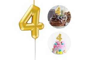 KANOO Gold Number 4 Candle Happy Birthday 3D Number Candles for Birthday Cake Party Decoration Wedding Anniversary Celebration Supplies