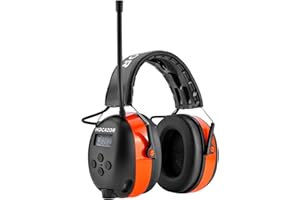 Hocazor HP033 Pro Bluetooth 5.3 AM FM Radio Headphones with Type-C Charge Port Ear Protection Rechargeable Safety Earmuffs for Mowing Workshops Orange