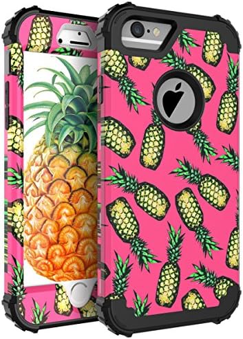 NabeCase Apple iPhone 6 Plus Case,iPhone 6S Plus Case Fashion Fruits Pineapple for Girls/Women Glossy Anti-Fingerprint Surface Shock Resistant 3 in 1 Hybrid Heavy Armor Cover,Pineapple Black
