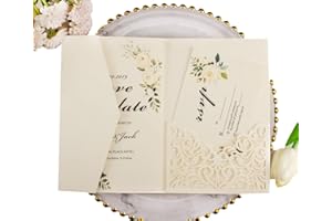 25pcs 250GSM Pearl Ivory Wedding Invitations Cards Laser Cut Pocket Covers only, no envelope,no insert 5x7