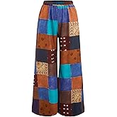 WDIRARA Women's All Over Print Patchwork Wide Leg Hippie Elastic High Waist Boho Pants